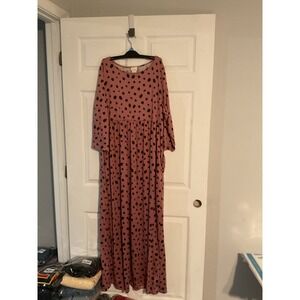 P&Rose Pink Dalmatian Polka Dot Empire Waist Maxi Dress with Pockets 2XL D232